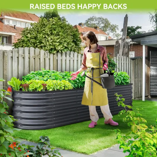 Bac à Plantes surélevé en métal 240x60x45 cm, kit Pot 9-en-1 en Acier Aluminium galvanisé, bac de Jardin et Balcon, pour légumes, Herbes aromatiques et Fleurs Anthracite