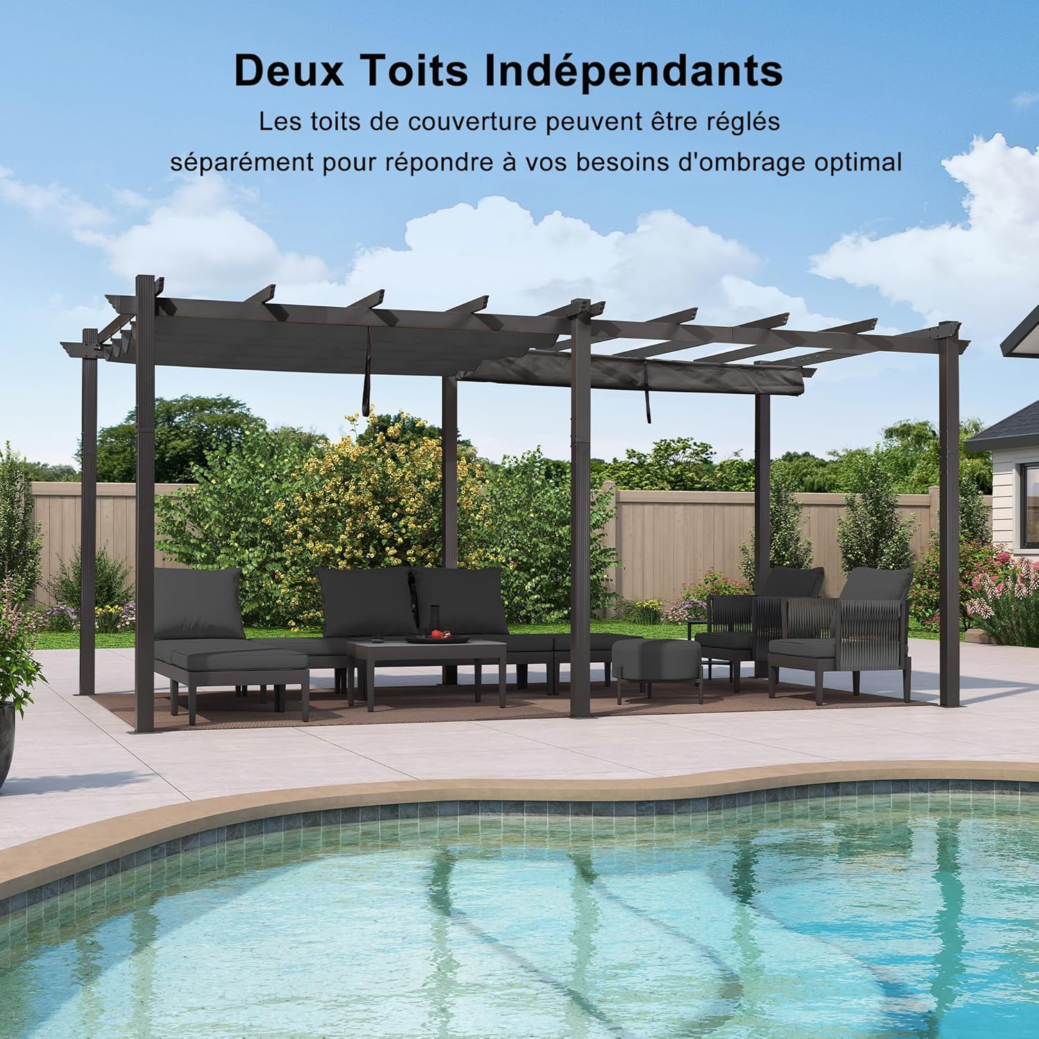 Pergola Aluminium 5,5 x 3,5 m Tissu Teint en Fil, Pergolas pour Terrasse Extérieur, Pergola Jardin Extérieur Toit Coulissante, Pavillon de Jardin Gris Gris 5,5 x 3,5 m Classique