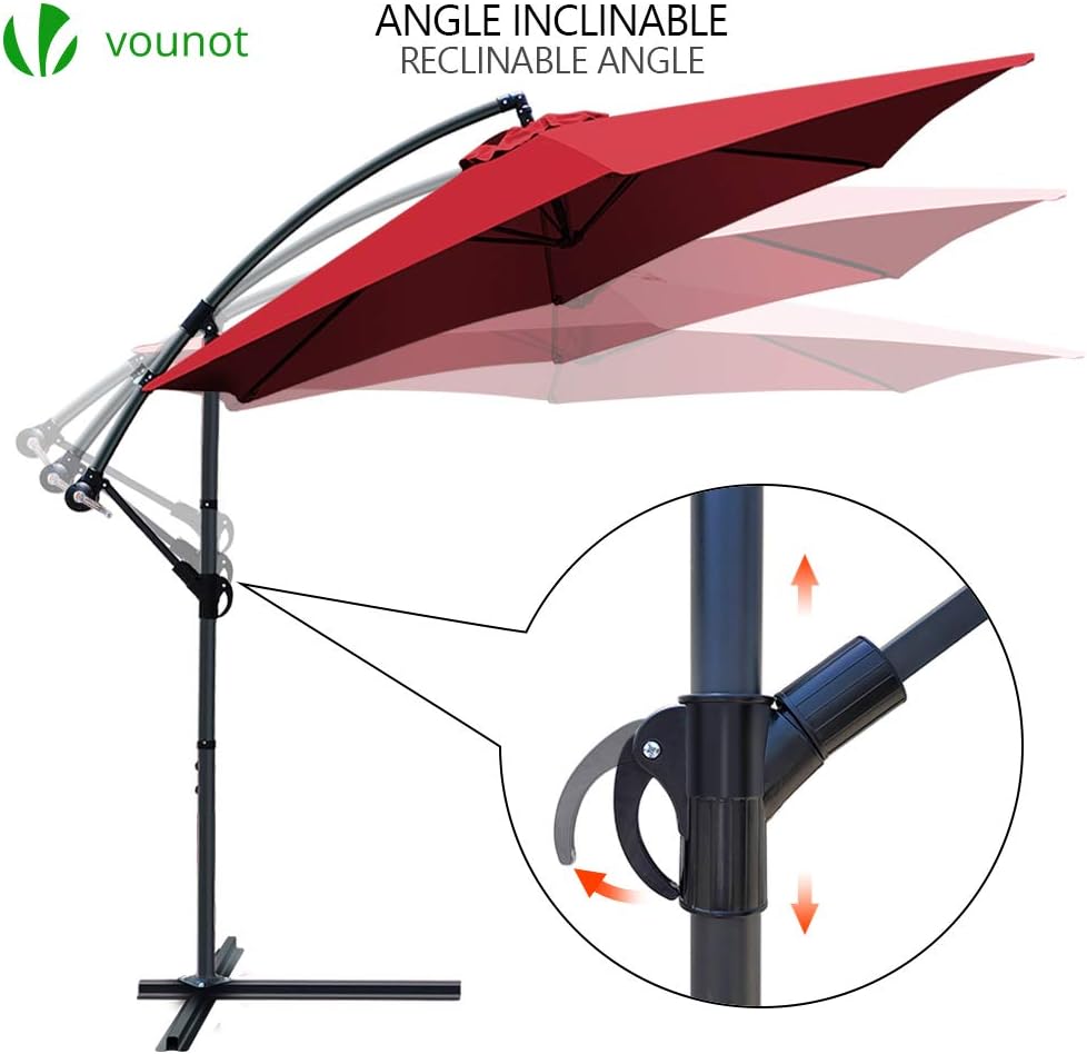 ® Parasol déporté hexagonale 3M avec Manivelle Anti-Retour Parasol déporté inclinable Toile 180 gr/m2 avec protection UV Hauteur 235cm 6 Baleines en acier Inclus housse de protection Rouge Rouge 6 Baleines