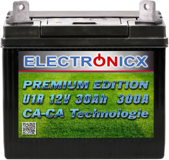 Electronicx Batterie pour tracteur tondeuse 12V 30Ah 30 ah U1R 300A – Batterie de démarrage pour tondeuse autoportée, tracteur de pelouse, pôle positif à droite, AGM, 196×132×182 mm, haute performance U1R Plus Rechts