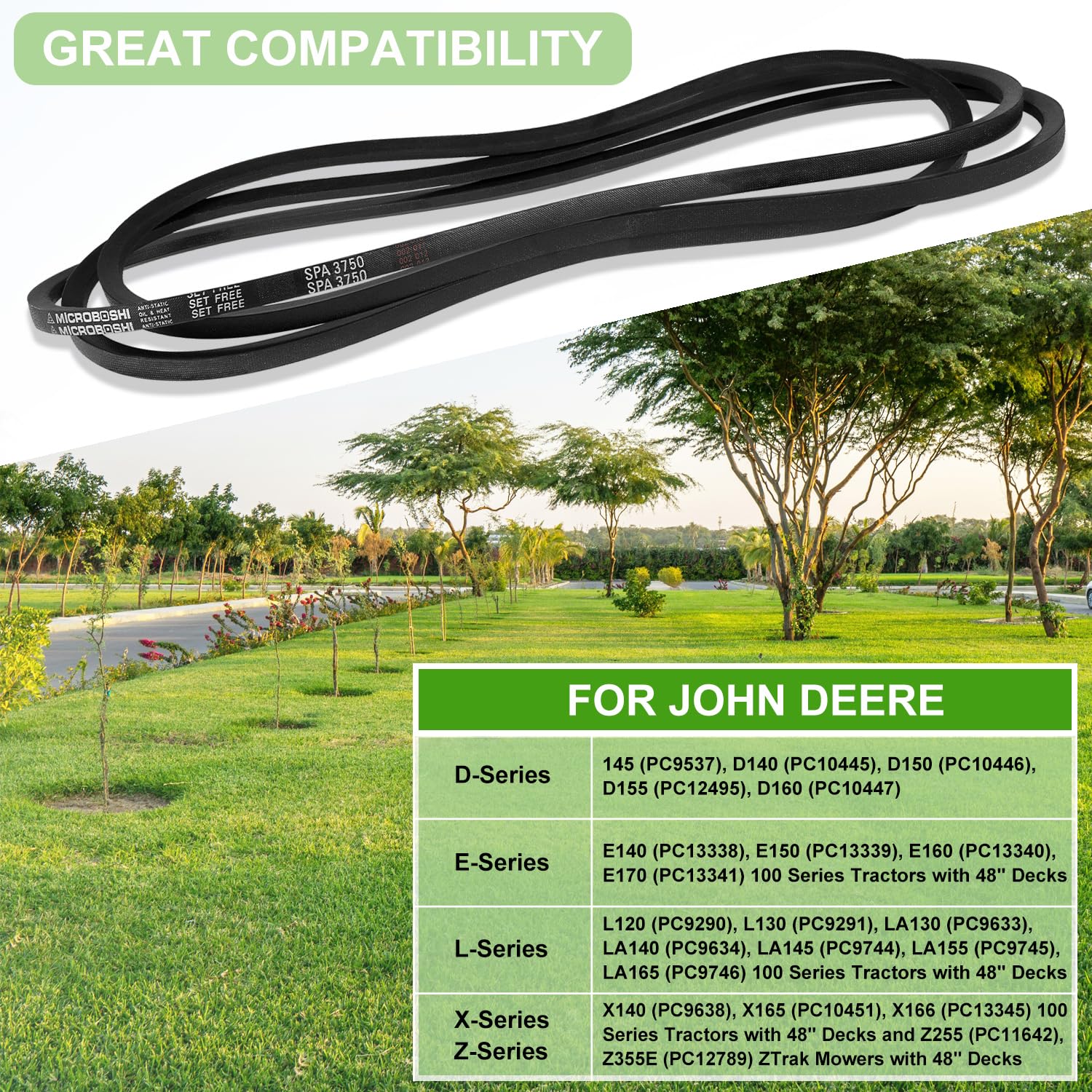 Courroie trapézoïdale pour tondeuse à gazon 121,9 cm compatible avec John Deere GX21833 GX20571 D140 D150 D160 L120 L130 LA130 LA140 LA145 LA155 LA165 X140, etc
