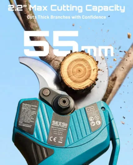 Secateur Electrique Sans Fil 55mm, 2x4.0Ah Batterie, Lame SK5 - Coupe Jusqu'à 55mm, Éclairage LED, Moteur Sans Balais, 4 Modes Coupe, Écran LCD, Idéal Pour Vergers Et Élagage Professionnel Bleu 55 mm